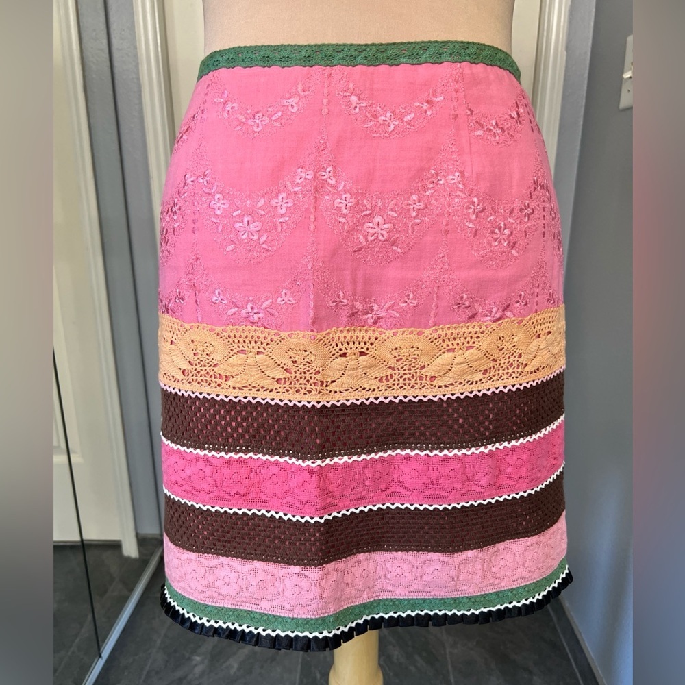 Boston Proper Pink Striped Floral Embroidered Crochet Lace Preppy‎ Boho Skirt - Picture 5 of 8